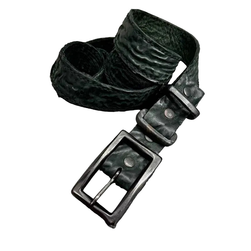 Scars, shrink lines, horse butt skin, dark pioneer, craftsman, copper buckle, belt