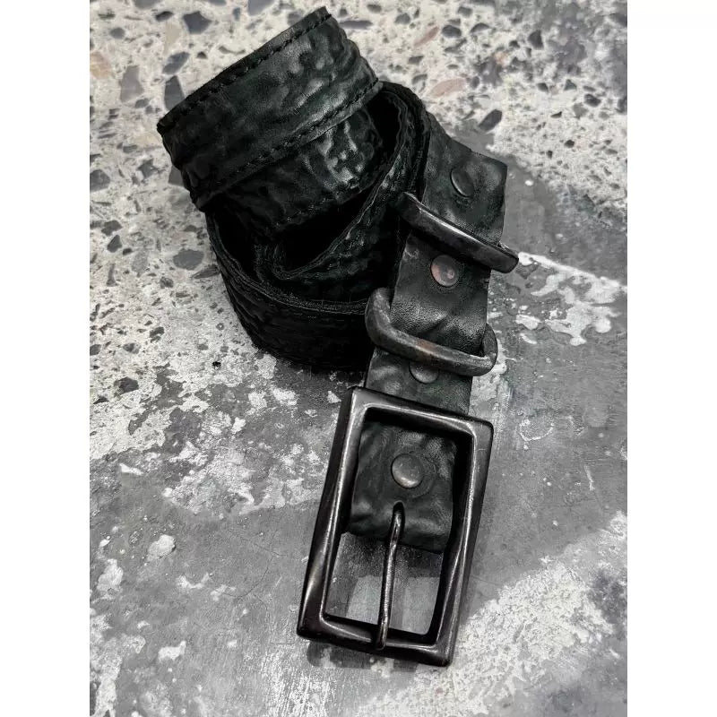 Scars, shrink lines, horse butt skin, dark pioneer, craftsman, copper buckle, belt